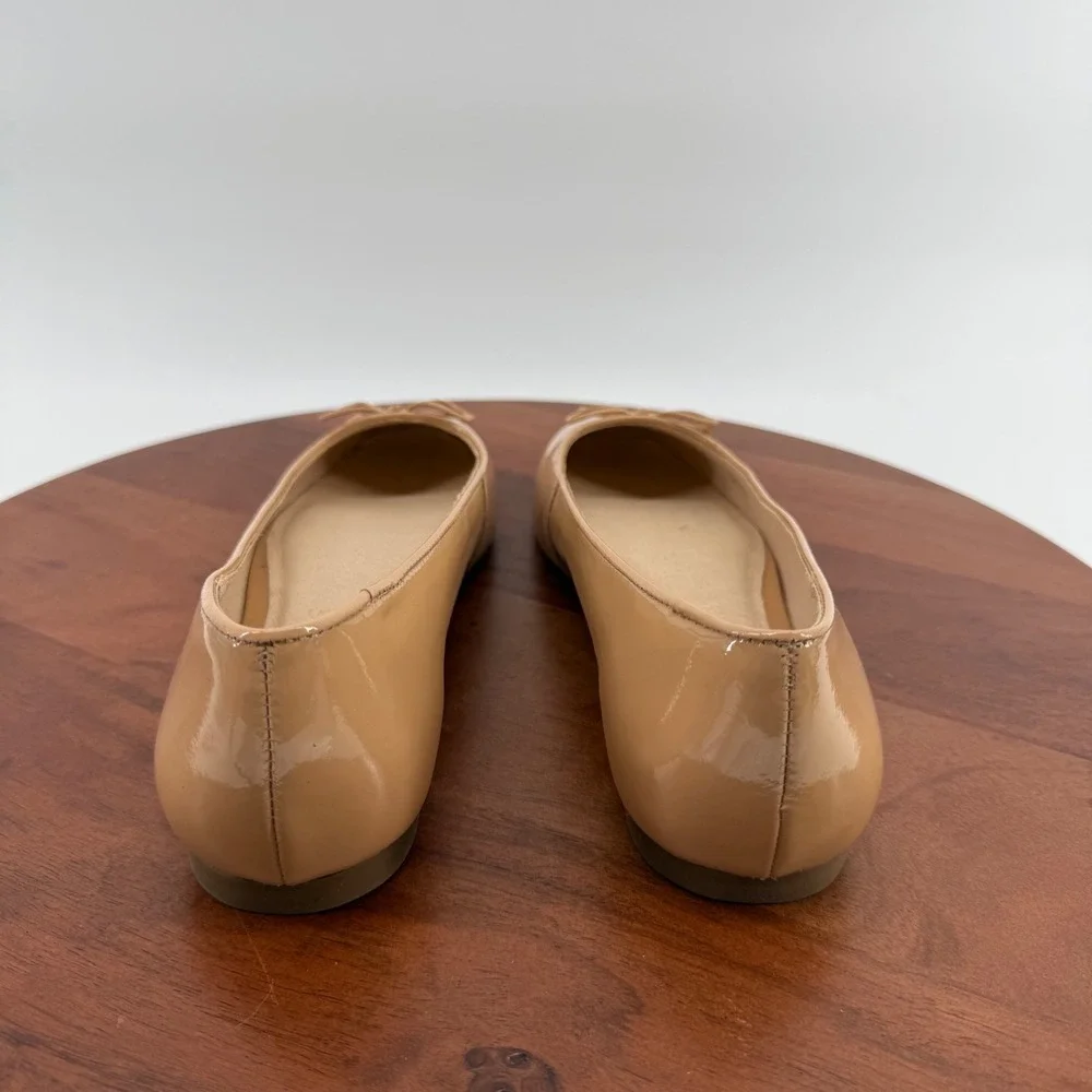 Jack Rogers Womens 9M Nude Patent Leather Square Toe Ballet Flats Bow Accent